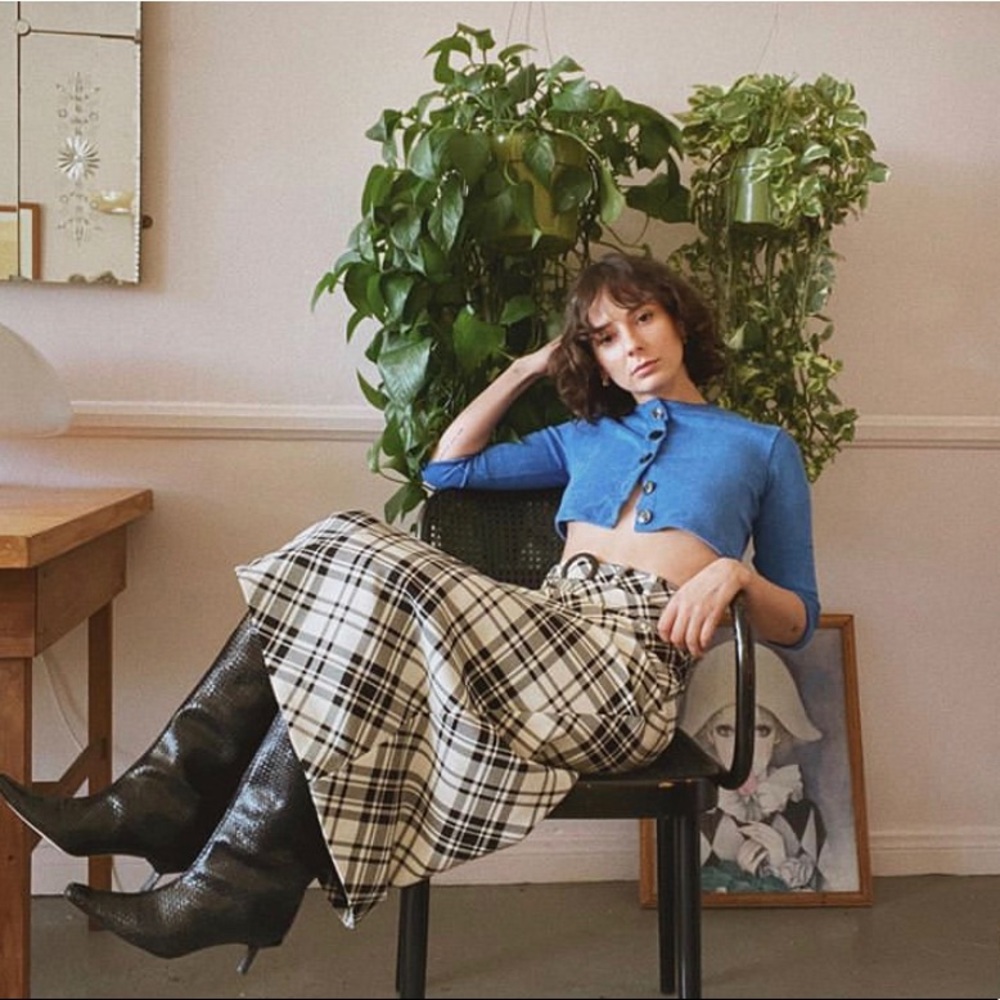 Vintage plaid midi bias skirt seventies